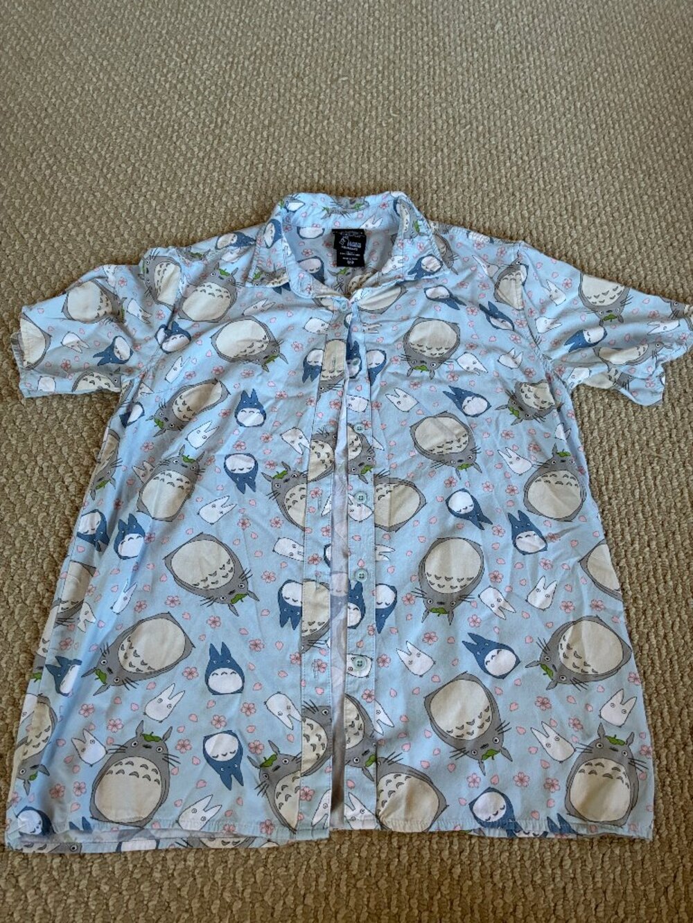 Studio Ghibli My Neighbor Totoro Light Blue Girls Woven Button-Up Small